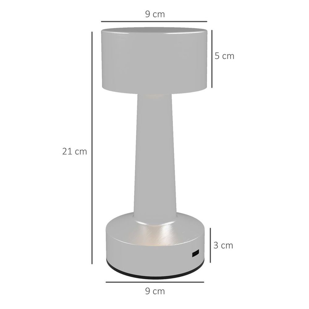 HOMCOM LED Cordless Table Lamp with Battery Operated for Bedroom, Silver