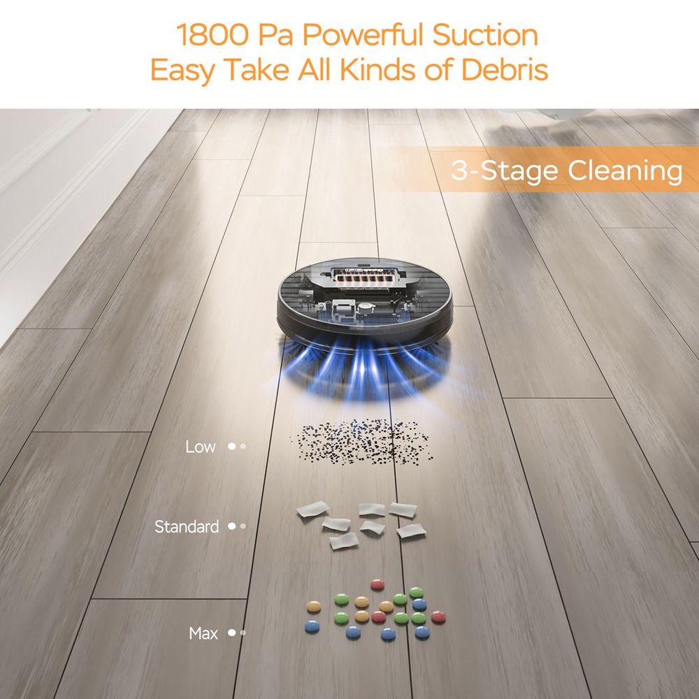 Robot Vacuum Cleaner G6, Ultra-Thin, 1800Pa Strong Suction, Automatic Self-Charging, Wi-Fi Connectivity, App Control, Custom Cleaning, Great for Hard Floors to Carpets, 100mins Run Time