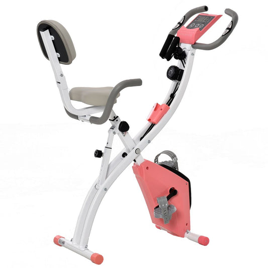 2-In-1 Upright Exercise Bike 8-Level Adjustable with Pulse Sensor Pink HOMCOM