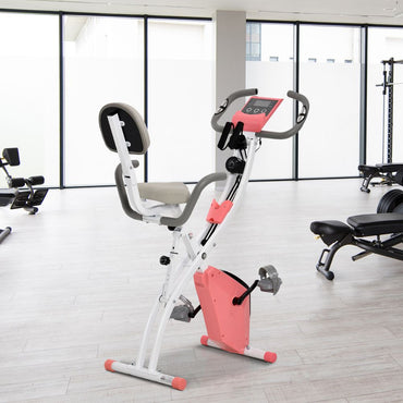 2-In-1 Upright Exercise Bike 8-Level Adjustable with Pulse Sensor Pink HOMCOM