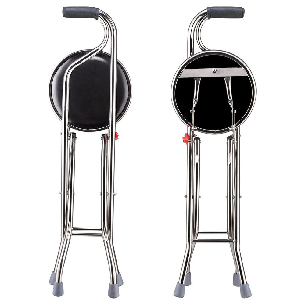 Travel Seat and Walking Stick, Stainless Steel Lightweight Folding Mobility Aid