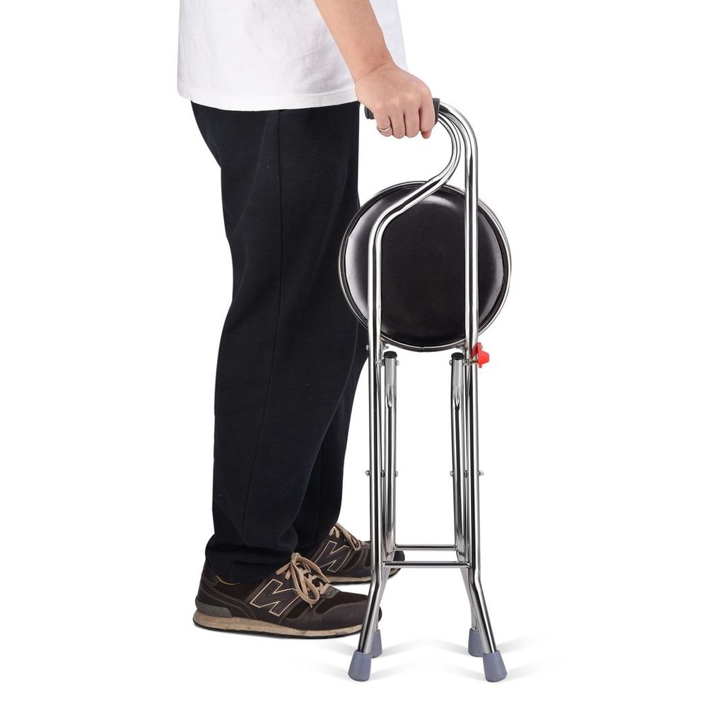 Travel Seat and Walking Stick, Stainless Steel Lightweight Folding Mobility Aid