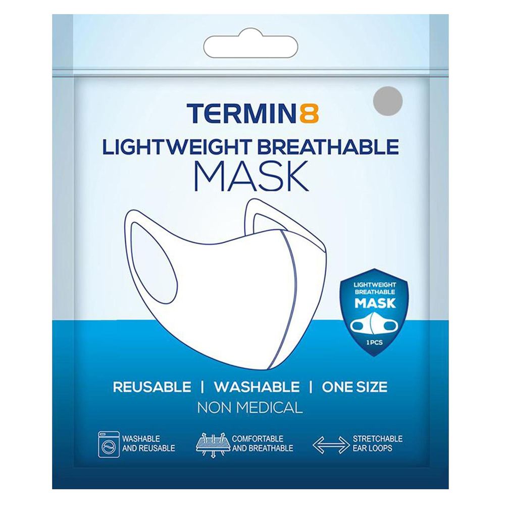 Termin8 Lightweight Breathable Reusable Face Mask for Adults, Machine Washable - Grey