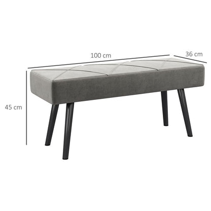 HOMCOM End of Bed Bench, Upholstered Hallway Bedroom with Steel Legs, Grey