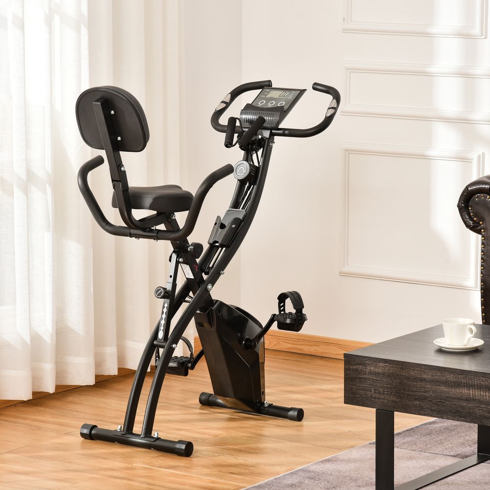 2-In-1 Upright Exercise Bike 8-Level Adjustable with Pulse Sensor Black HOMCOM