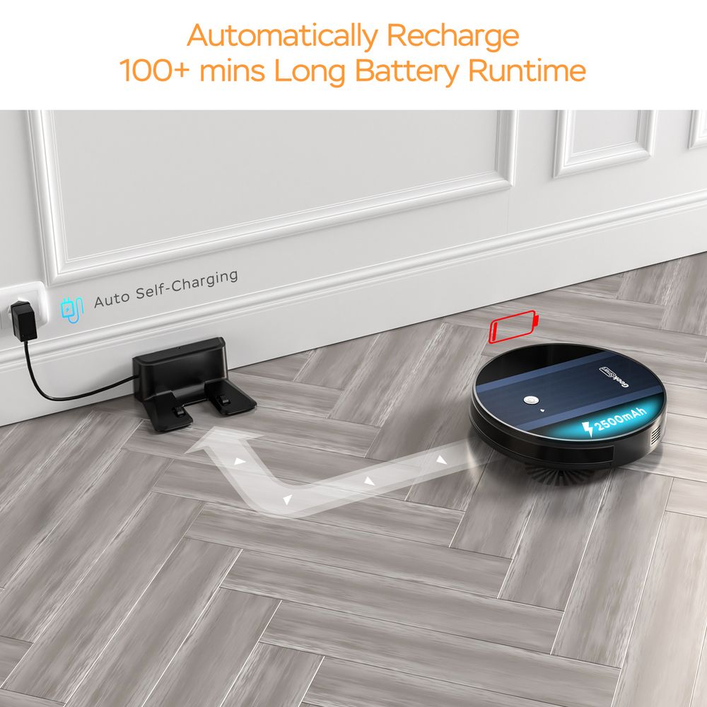 Robot Vacuum Cleaner G6, Ultra-Thin, 1800Pa Strong Suction, Automatic Self-Charging, Wi-Fi Connectivity, App Control, Custom Cleaning, Great for Hard Floors to Carpets, 100mins Run Time