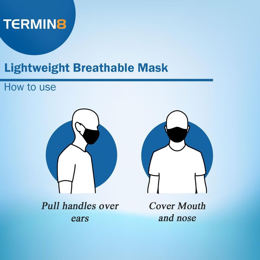 Termin8 Lightweight Breathable Reusable Face Mask for Adults, Machine Washable - Grey