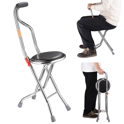 Travel Seat and Walking Stick, Stainless Steel Lightweight Folding Mobility Aid